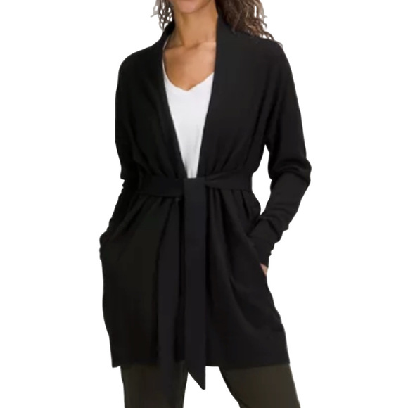 Lululemon Black Cotton Cashmere Wrap Sweater NO BELT Sz 10 - Picture 1 of 9